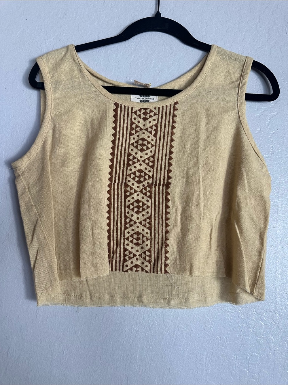 Handwoven Embroidered Cream Crop Top with Brown Accent - Unknown Brand